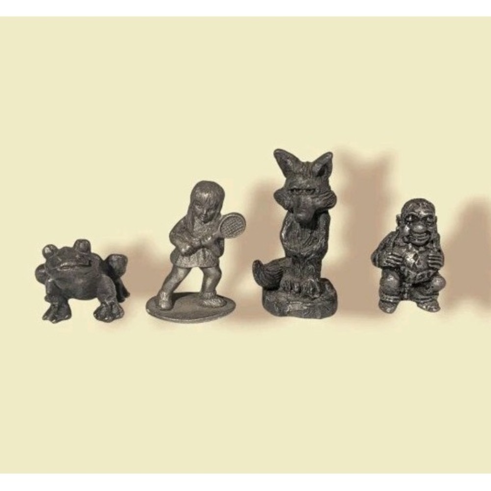 4 Pewter Figurines Boyd Perry Spoontique Wolf Tennis Frog Old Man Mini Metal Vtg
